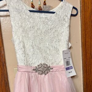 Speechless White Lace and Pink Tulle Kids Dress